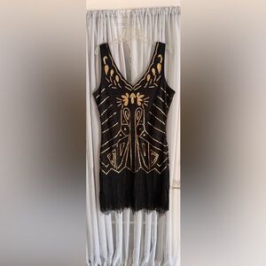 Babeyond Flapper Black and Gold Embellished Midi Dress XL